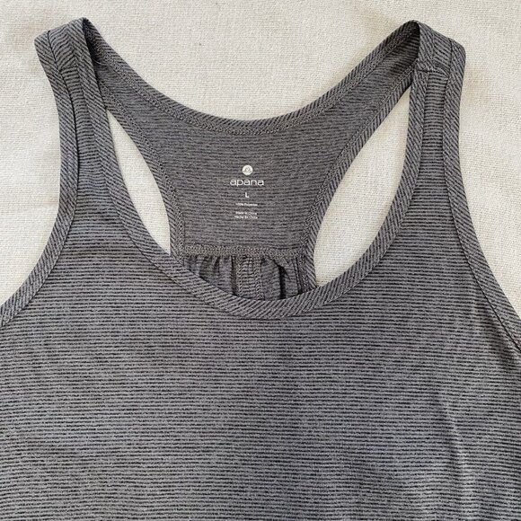 Apana Women’s Large Tie Back Tank Top Gray Striped Racerback Activewear Yoga - Picture 10 of 11